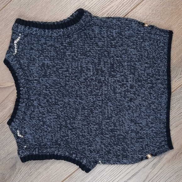 Blue & tan patterned knit button-up sweater vest with puppy dogs, size 12M - Picture 3 of 4